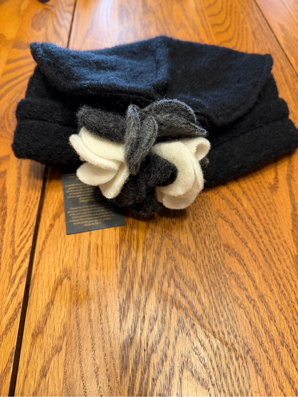 Black Floral Accent Wool Hat for Women
